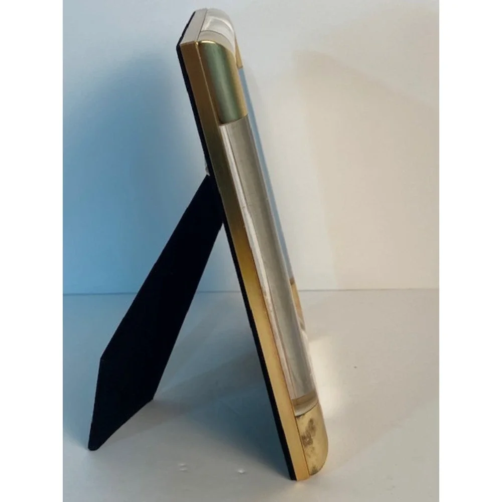 Vintage Brass and Lucite Tube Picture Frame Modern Tabletop Decor Chunky 6x4 In